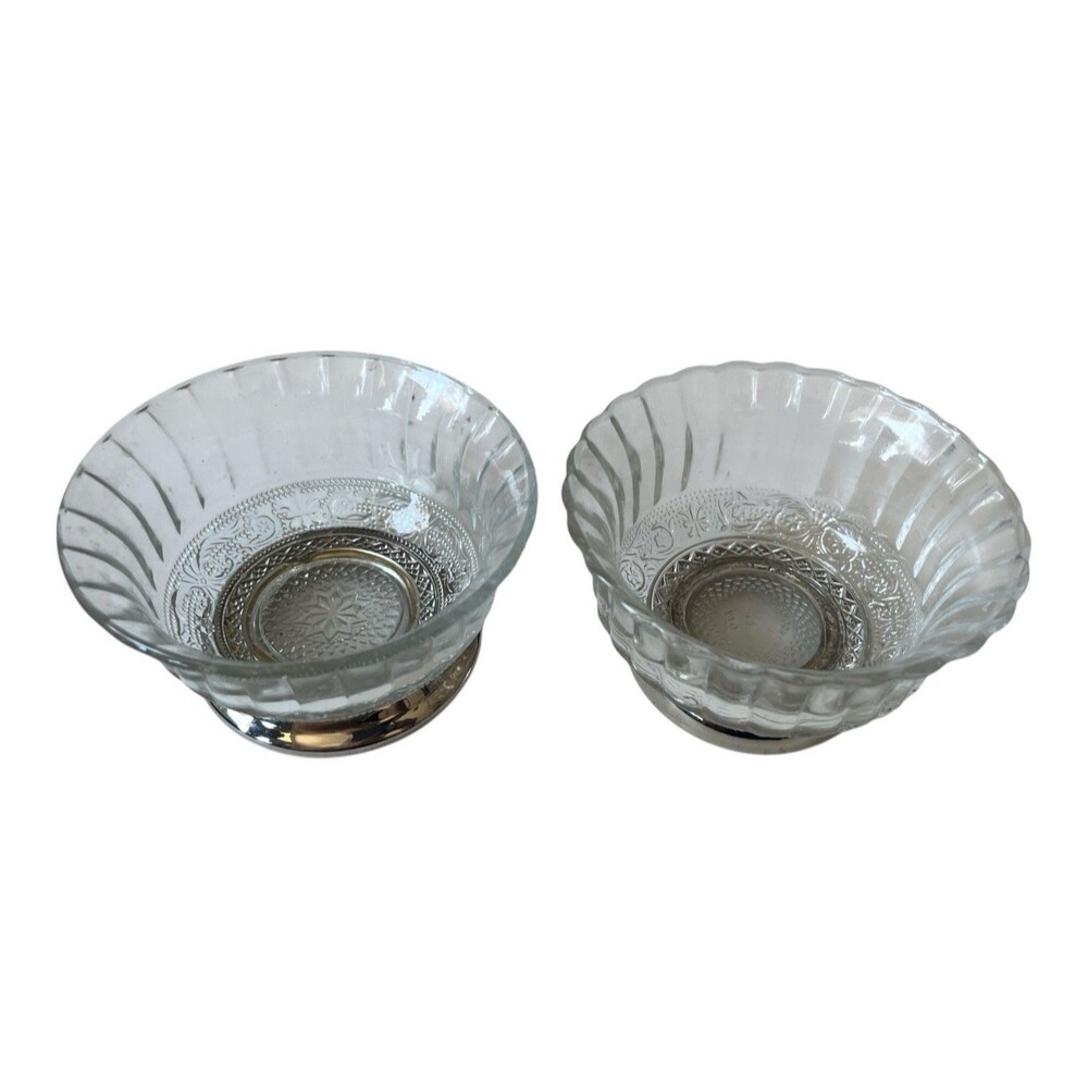 Vintage KIG Indonesia Crystal Bowl Silver-Plated Pedestal Fluted Scalloped 4.5 "
